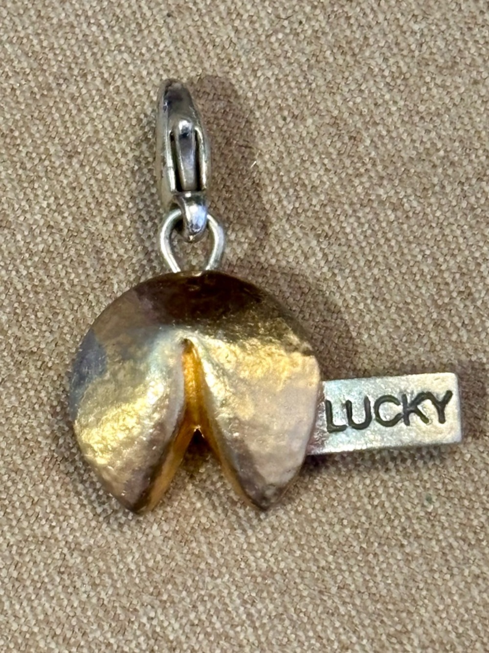 Brighton Fortune Cookie snap charm Hammered gold Lucky Fortune slip Retired
